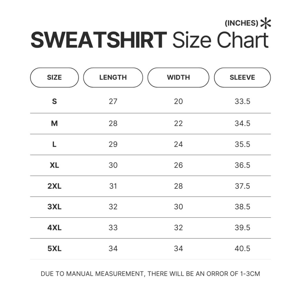 Sweatshirt Size Chart - Haikyuu Stuff