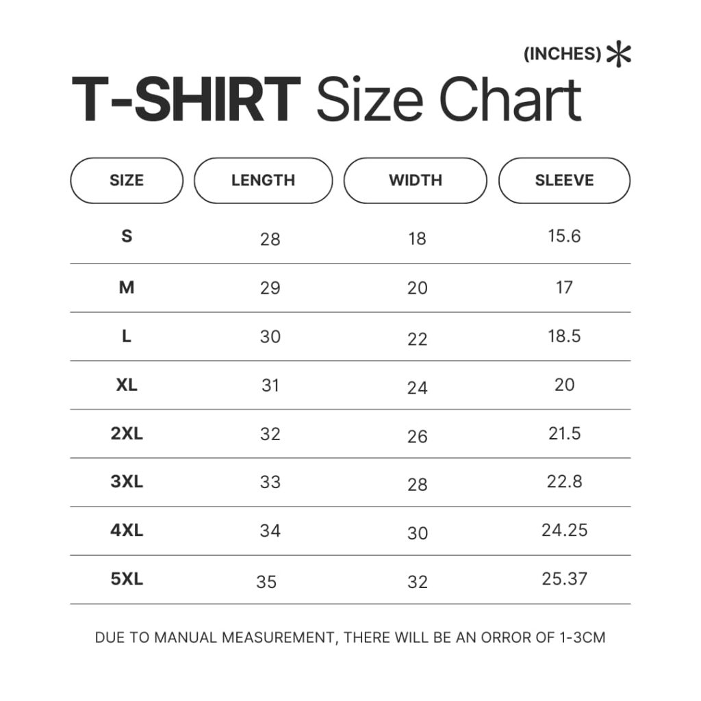 T shirt Size Chart - Haikyuu Stuff