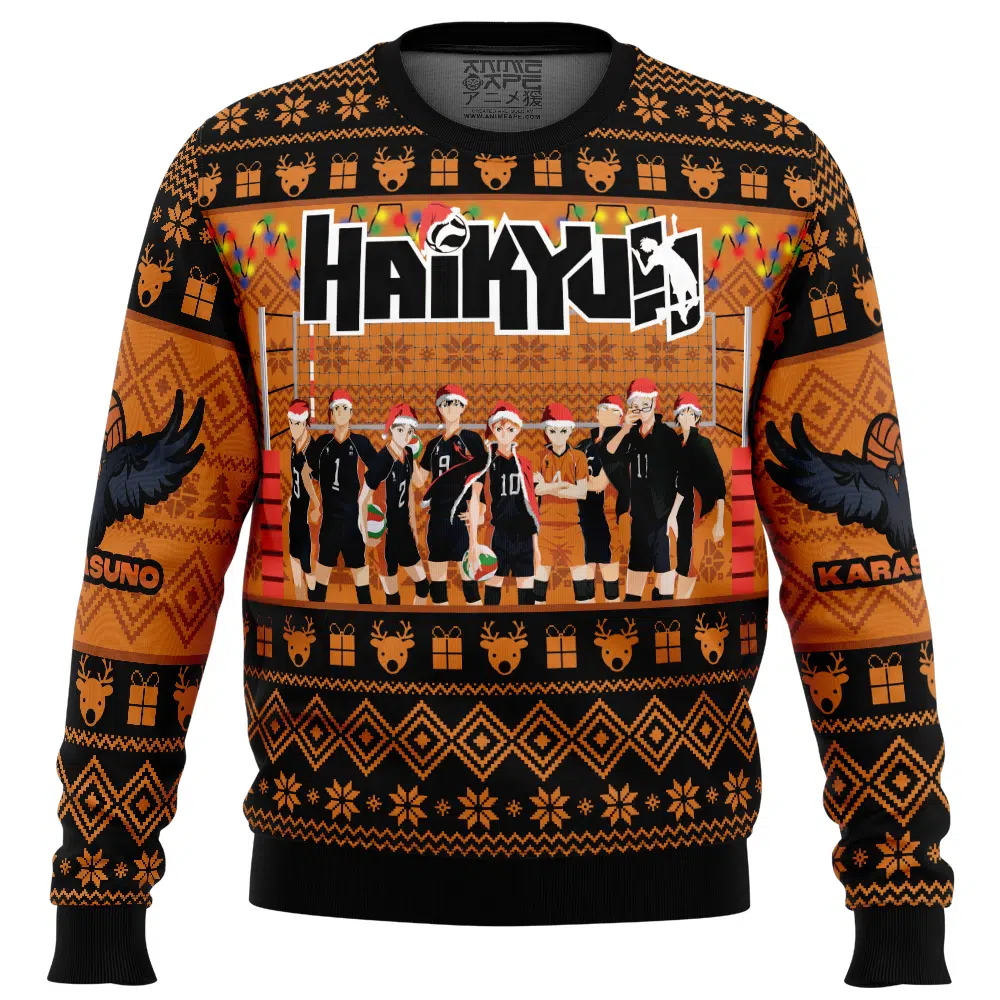 Karasuno Christmas Special Haikyu Ugly Christmas Sweater FRONT mockup - Haikyuu Stuff